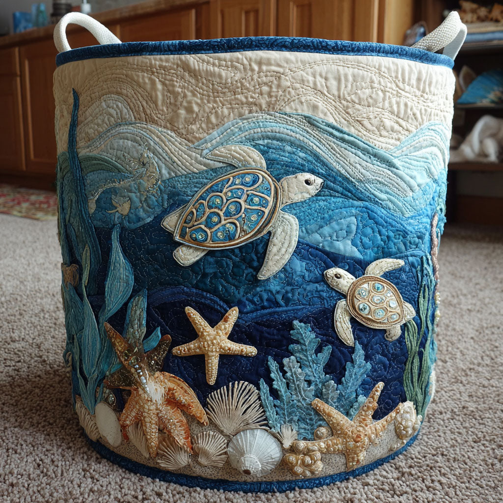 Cesto Artigianale - Cesto Portabiancheria con Fantasia Marina