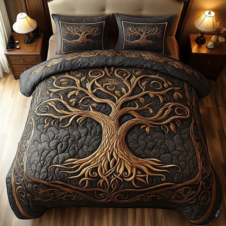 Completo letto trapuntato a 3 pezzi - Albero della Vita