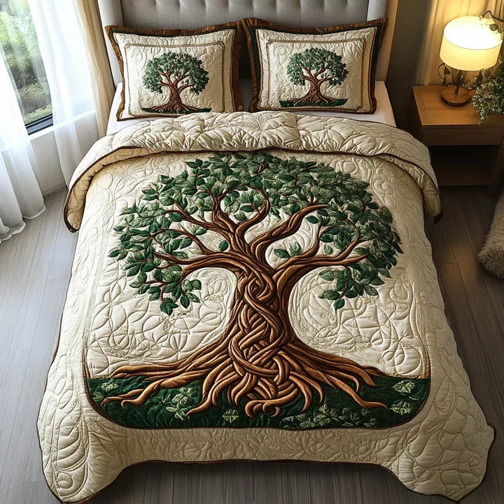 Completo letto trapuntato a 3 pezzi - Albero della Vita