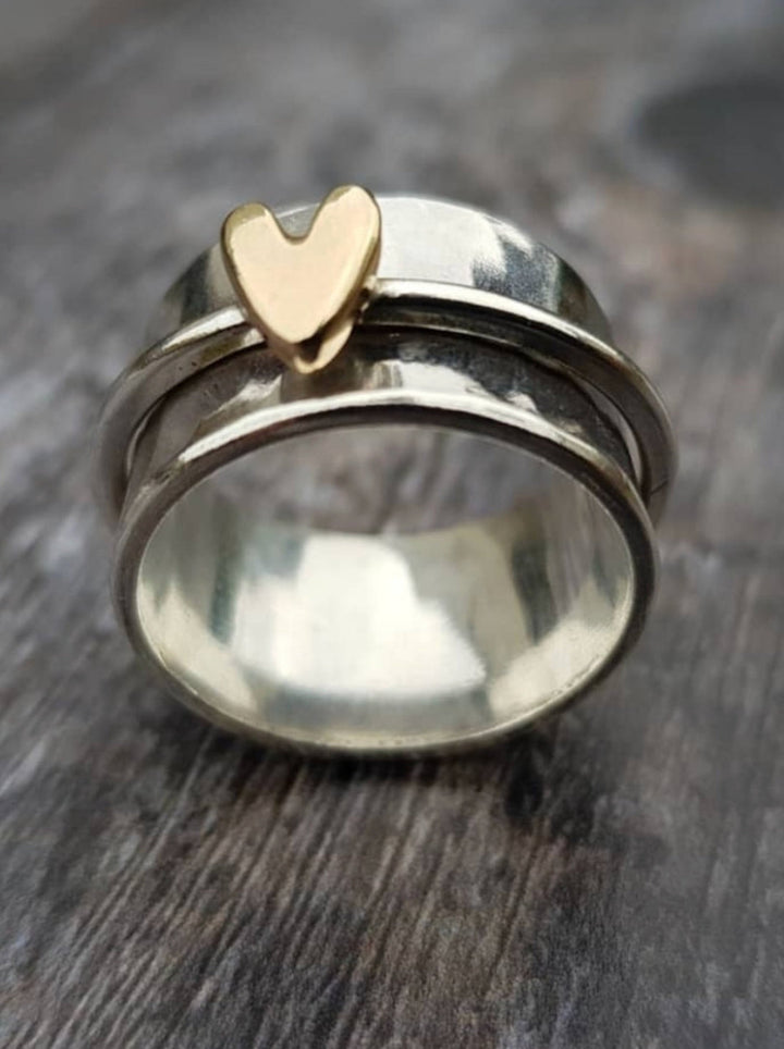 MELY | Anello Argentato con Cuore Dorato