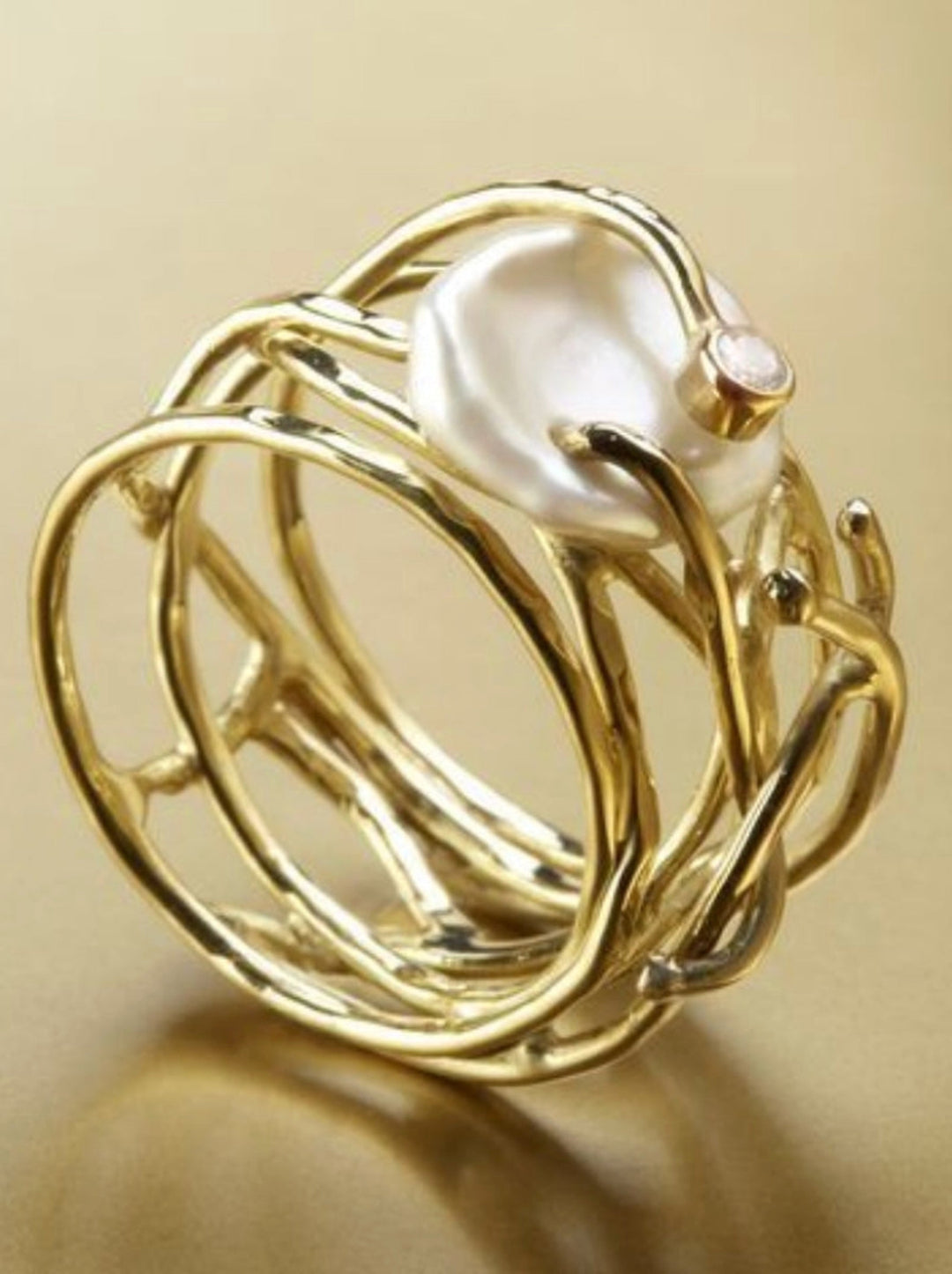 SAMIRA | Anello Sottile Dorato con Perle