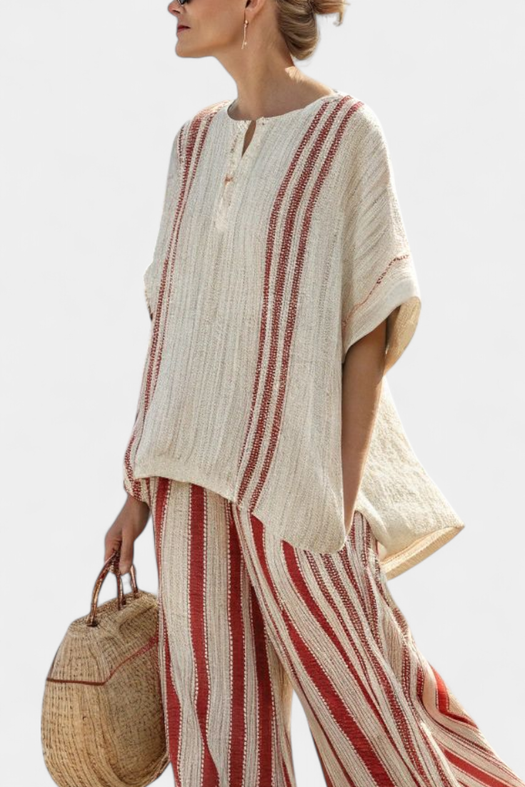Mirella | Set in lino a righe rosse classiche